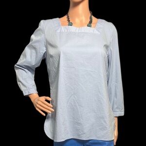 Talbots Blue Smocked Blouse with Relaxed Fit